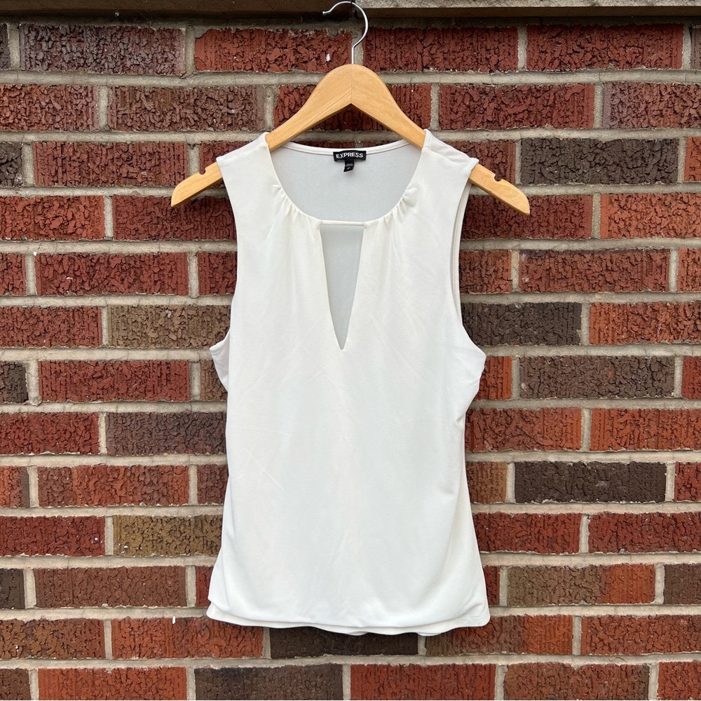 Express White Sleeveless Keyhole Tank